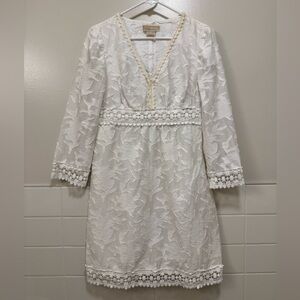 Michael Kors White Textured 3/4 Sleeve Dress